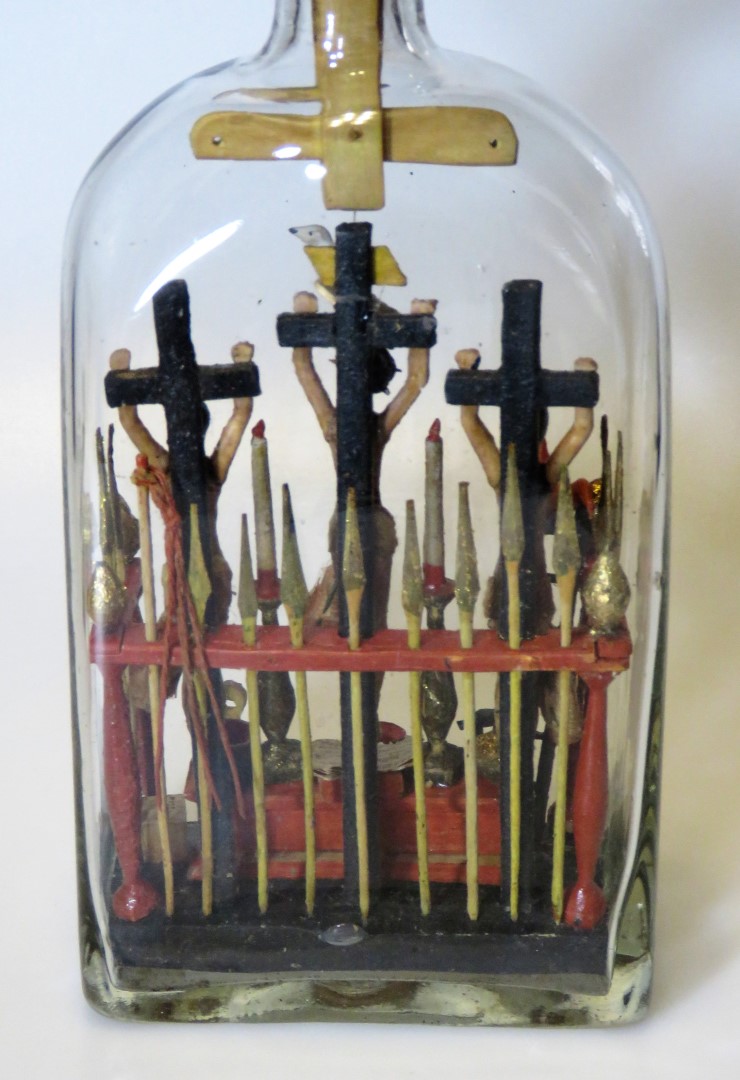 1859 Crucifixion Scene and Symbols in a Bottle